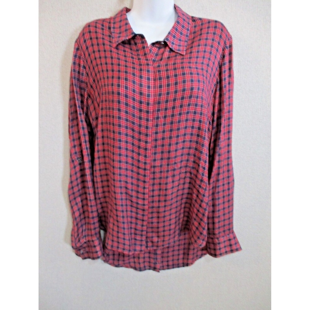 Liverpool Jeans Company Top Size Large Plaid Button Front Shirt